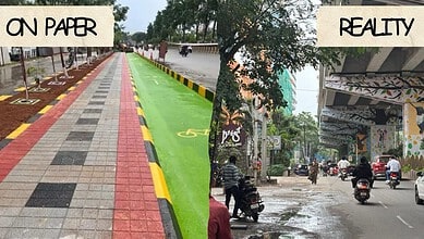 Comparison of planned and actual footpath conditions in Nampally and Jubilee Hills.