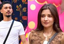 Two contestants from Bigg Boss 20, one male and one female, in a colourful setting.