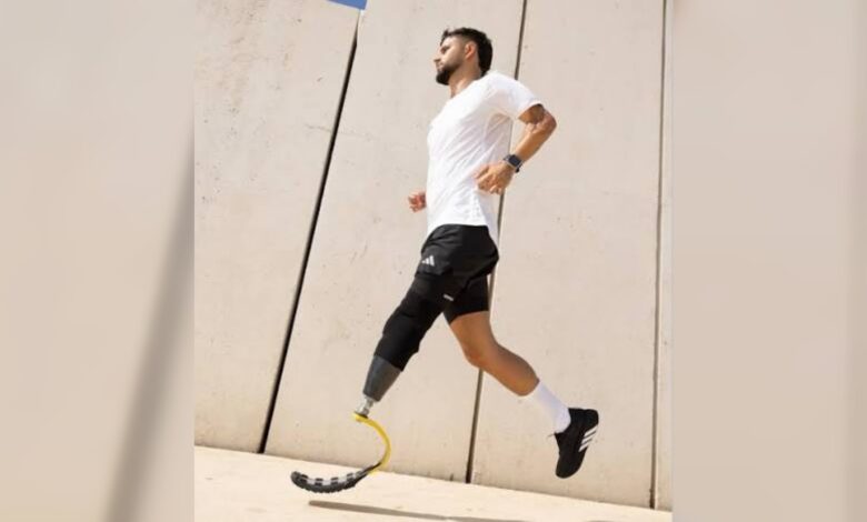 Israeli soldier Shalev Biton runs with a prosthetic leg in an Adidas campaign.