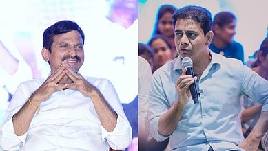 Telangana Revenue Minister Ponguleti Srinivas Reddy (left) and BRS working president KTR (right)