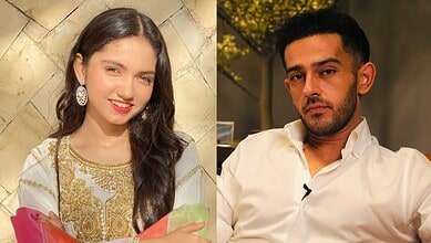 Young Pakistani actress and male star in a promotional image for a new drama series.