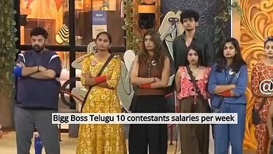 Bigg Boss Telugu 10 contestants stand together in a TV studio setting.