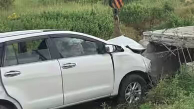 A mangled car after accident in Hyderabad