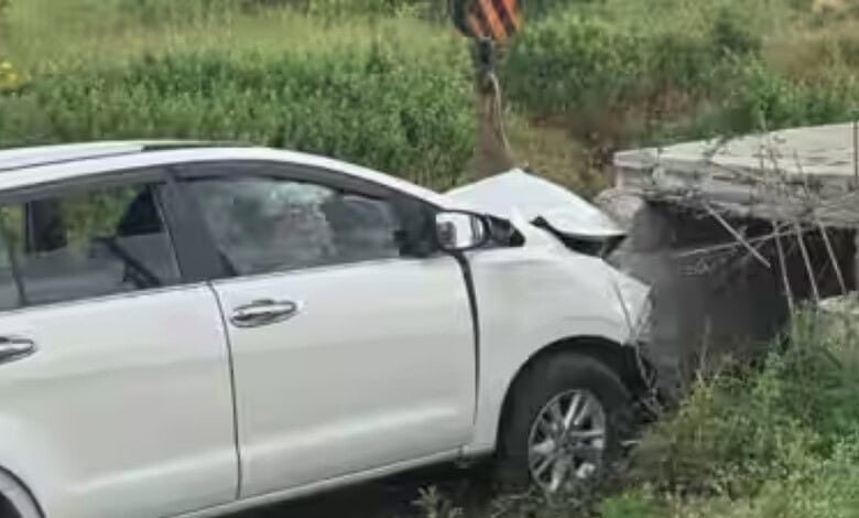 A mangled car after accident in Hyderabad
