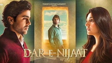 Promotional poster for Dar-e-Nijaat featuring two main characters facing each other with a central figure.