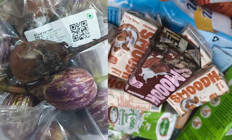 Expired and rotten food items found during Hyderabad Instakart food safety raid.