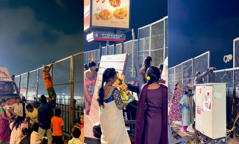Ganesh idols allegedly being immersed in Tank Bund despite ban