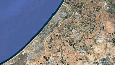 Google Maps satellite view of Gaza Strip.