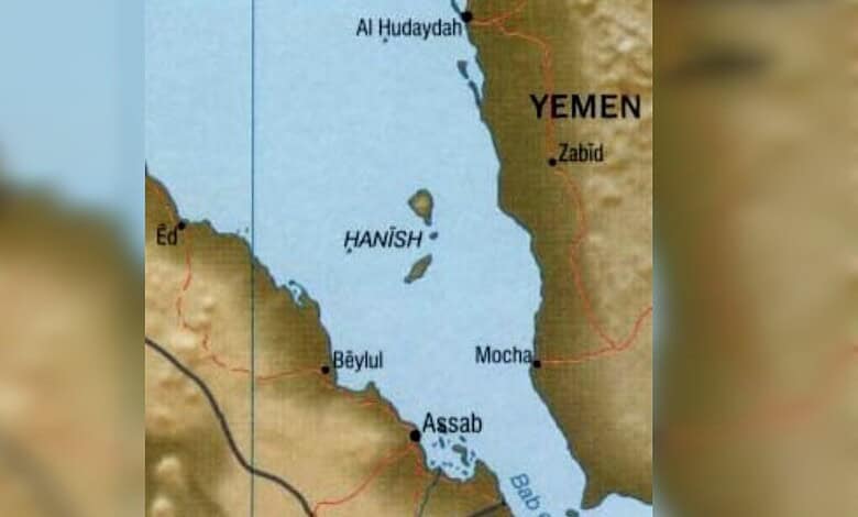 Map showing Yemen and the Hanish Islands in the Red Sea.