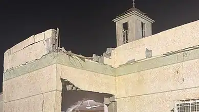 Damaged mosque in Saudi Arabia’s Jazan after Houthi projectile attack.