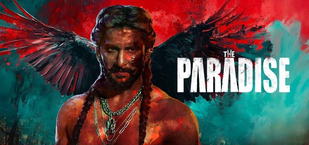 Promotional poster for The Paradise featuring a man with dark wings and intense expression.