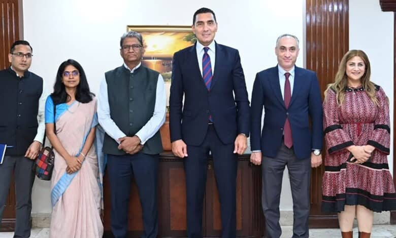 Delegates from India and Egypt in a formal meeting on sports and youth cooperation.