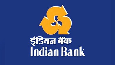 Indian Bank logo with Hindi and English text on a blue background.