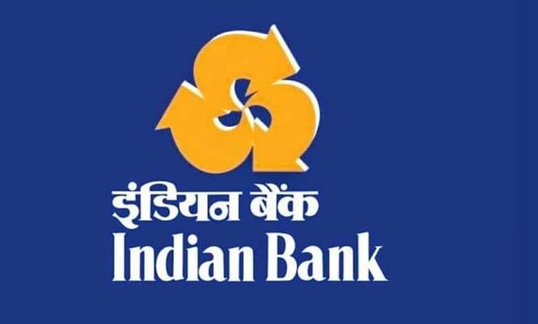 Indian Bank logo with Hindi and English text on a blue background.