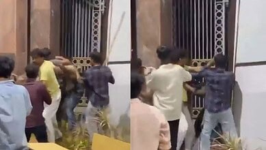 Students clash outside JNTU campus during a heated altercation.