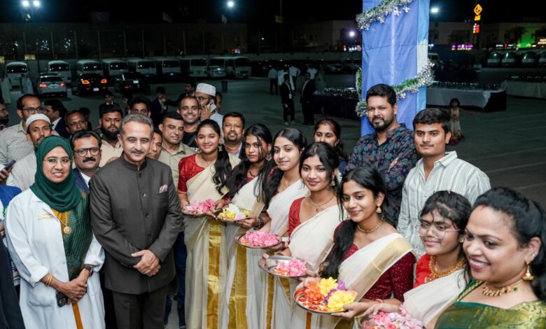 Kirti Vardhan Singh with Indian community members in Riyadh.