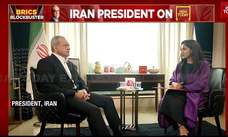 Iran President during interview with Siasat Daily, discussing regional issues and diplomacy.