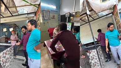 Man confronts meat shop owner causing shop closure in Hyderabad's Shaikpet.