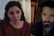 Pakistani drama scene featuring Wahaj Ali and Mahira Khan in emotional moment.