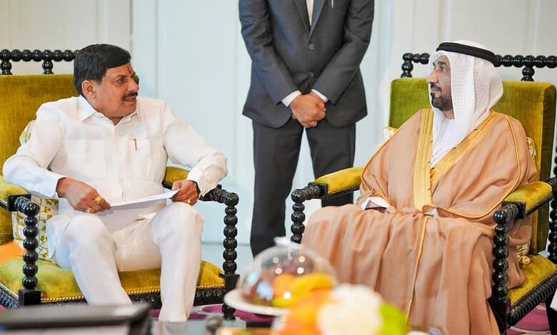 MP CM Mohan Yadav meets Arab Parliament Speaker Mohammed Ahmed Al Yamahi in Dubai.