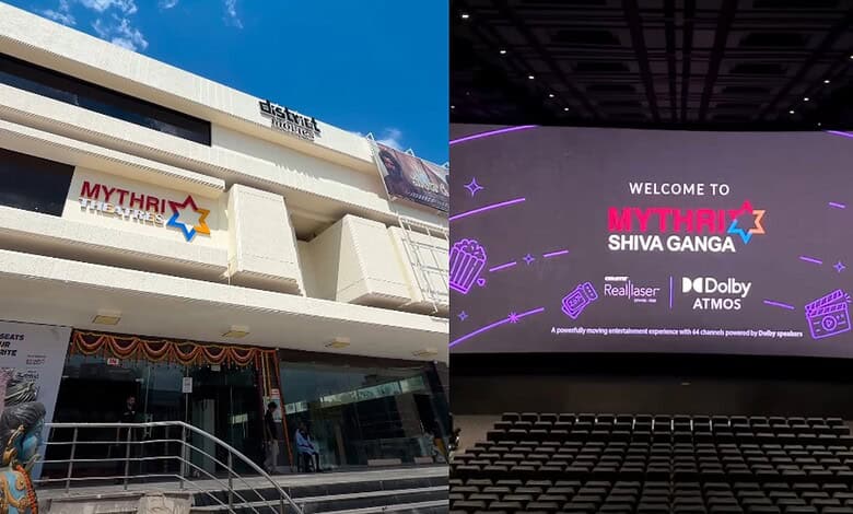 New multiplex cinema opening in Hyderabad with a large digital screen and modern architecture.