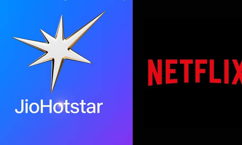 JioHotstar and Netflix logos side by side, representing streaming service releases.