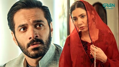 Pakistani actors in a dramatic scene from a popular drama series.