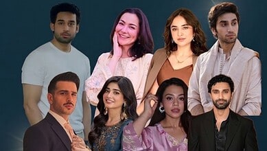 Group of diverse Pakistani actors and actresses posing for a photo.