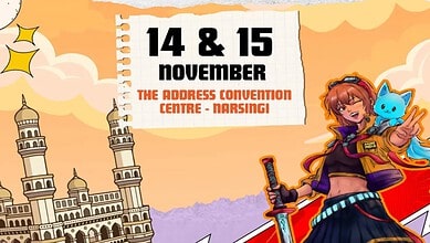 Event poster for The Address Convention Centre Marsing on 14-15 November with animated character.