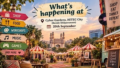 Cyber Gardens event at HITEC City with food, music, workshops, and games on 20th September.