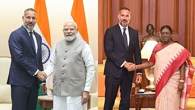 Prince Rahim Aga Khan V with Narendra Modi and Droupadi Murmu.