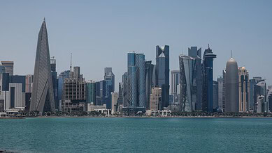 Doha skyline along the waterfront in Qatar.