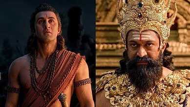 Yash as Lord Rama and a king in traditional attire from Ramayana scene.