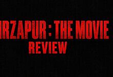 Bold red text on black background reads 'Mirzapur: The Movie Review' for SEO.