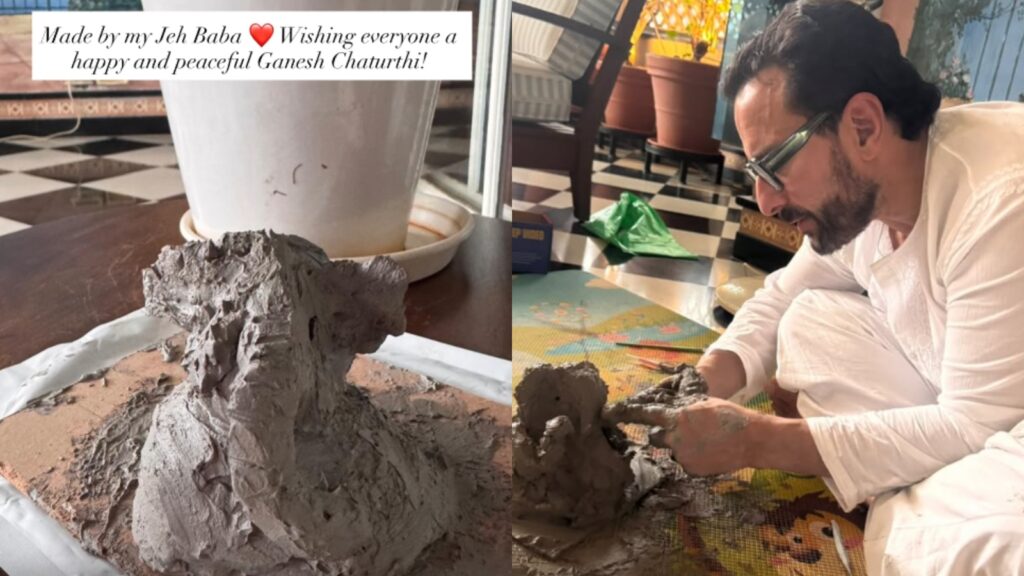 Saif Ali Khan making ganapati idol