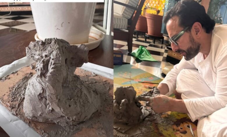 Man sculpting a Ganpati idol from clay during Ganesh Chaturthi celebrations.