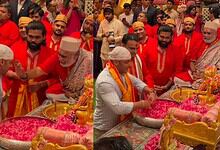 Salman Khan at Ambani's Ganapati celebrations with devotees and priests.
