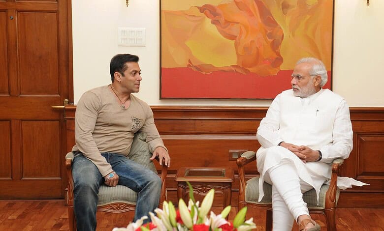 Salman Khan and Prime Minister Narendra Modi in a formal meeting setting.