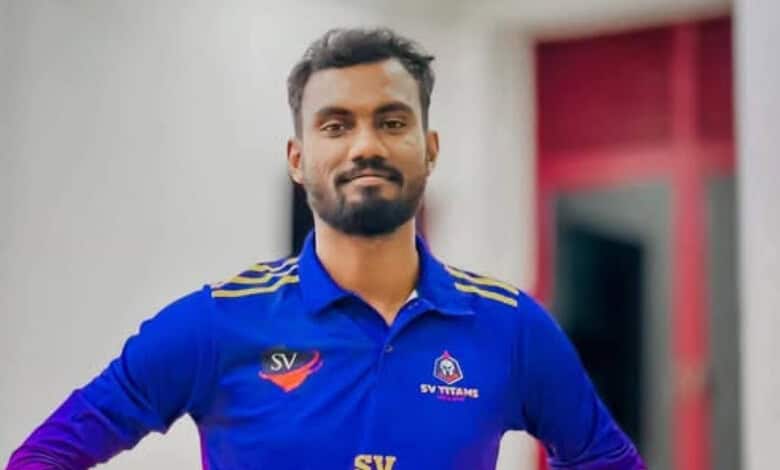 Sivarasa Anojan wearing a blue sports jersey.