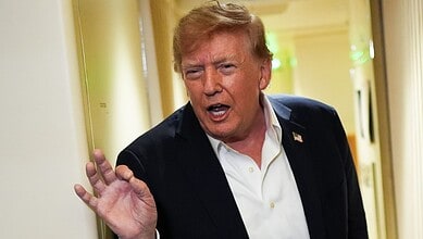 President Donald Trump speaks with reporters while in flight on Air Force One from Shannon, Ireland to Joint Base Andrews, Md., Sunday, Sept. 13, 2026. AP/PTI