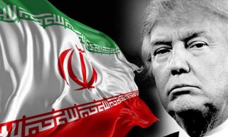 Image of Donald Trump with the Iranian flag in the background.