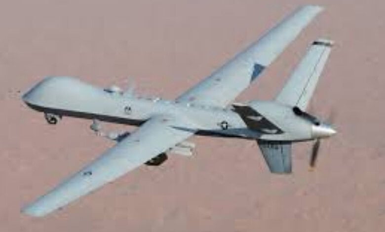 US MQ-9 drone flying over Qeshm Island, Iran, during a military operation or surveillance mission.