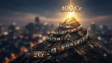 Illustration of a mountain with a spiral of currency notes and the text '400 Cr' at the top.