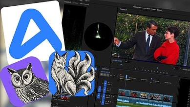 Screenshots of free creative apps with logo icons and video editing interface.