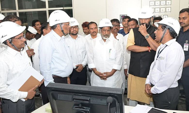 Deputy Chief Minister Mallu Bhatti Vikramarka inspecting Pulichintala Hydel Power Generation Centre along with Irrigation Minister Uttam Kumar Reddy.