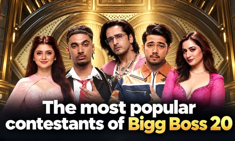 Top 5 Bigg Boss 20 contestants posing in a grand setting for the show.