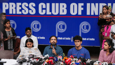 Protesters at a press conference during the LIVE CJP protest Day 2 in India.