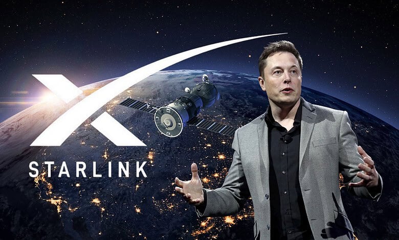 Elon Musk discusses Starlink's affordable internet services from space with Earth in the background.