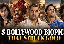 Cast of Bollywood biopics from Dangal to Sanju in a promotional poster.