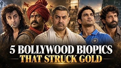 Cast of Bollywood biopics from Dangal to Sanju in a promotional poster.